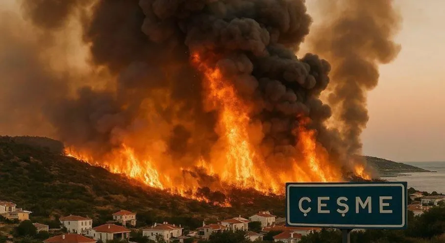 Çeşme'de Korkutan Orman Yangını! İzmir-Çeşme Otoyolu Alevlere Teslim Oldu!