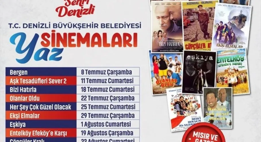 Denizli'de Yaz Akşamları Bir Başka! Ücretsiz Açık Hava Sineması Nostaljisi Başlıyor!