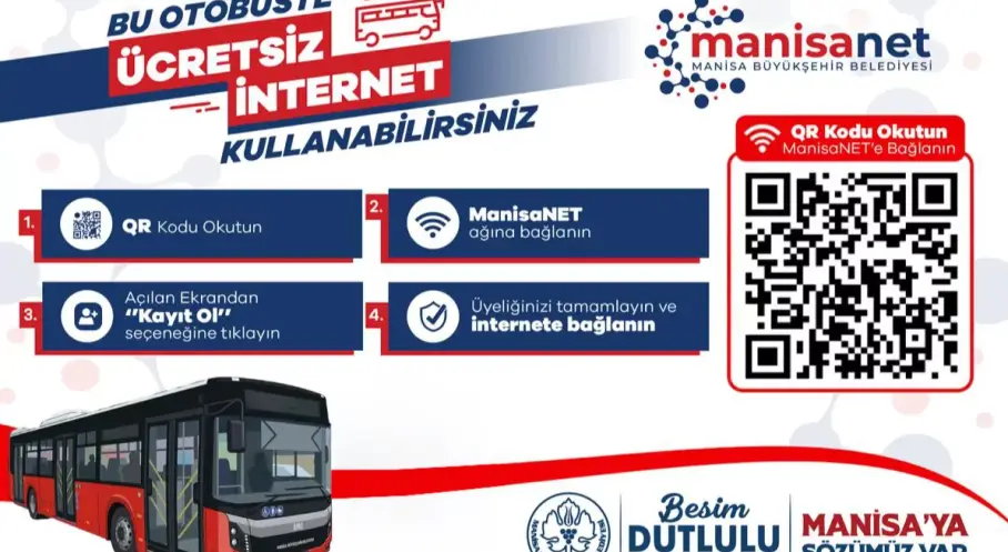 Manisa Büyükşehir Belediyesi Otobüslerinde Ücretsiz İnternet Dönemi