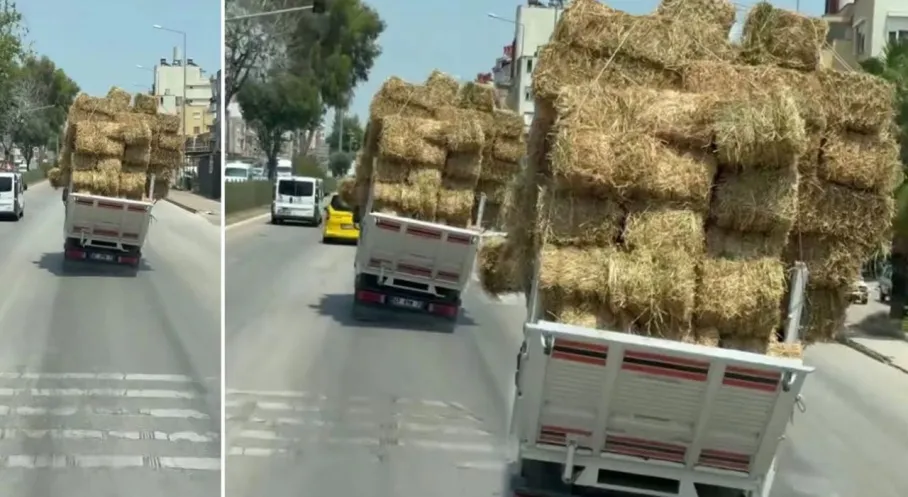 Serik'te Saman Yüklü Kamyon Alarm Veriyor: Trafik Güvenliği Tehlikede!