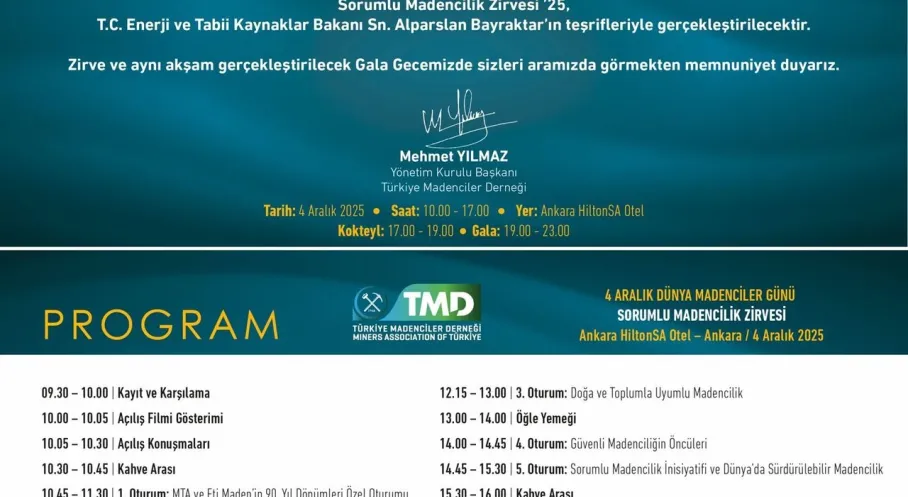 Son Dakika: 4 Aralık Madenciler Günü'nde Ankara'da Sorumlu Madencilik Zirvesi!